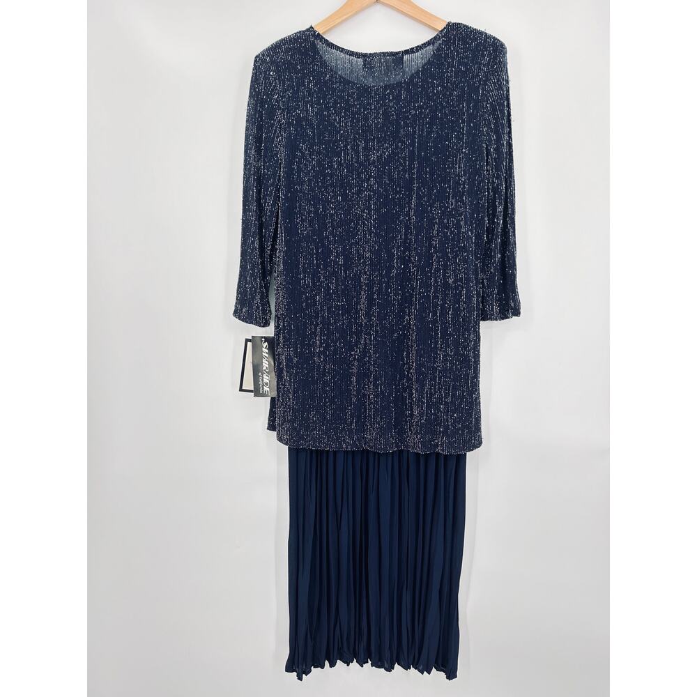 Vintage 80s 90s 2 Piece Blue Metallic Silver Pleated  Dress USA Made Size 10 NWT